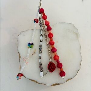 Black Tote Bag with Red and Silver Charm